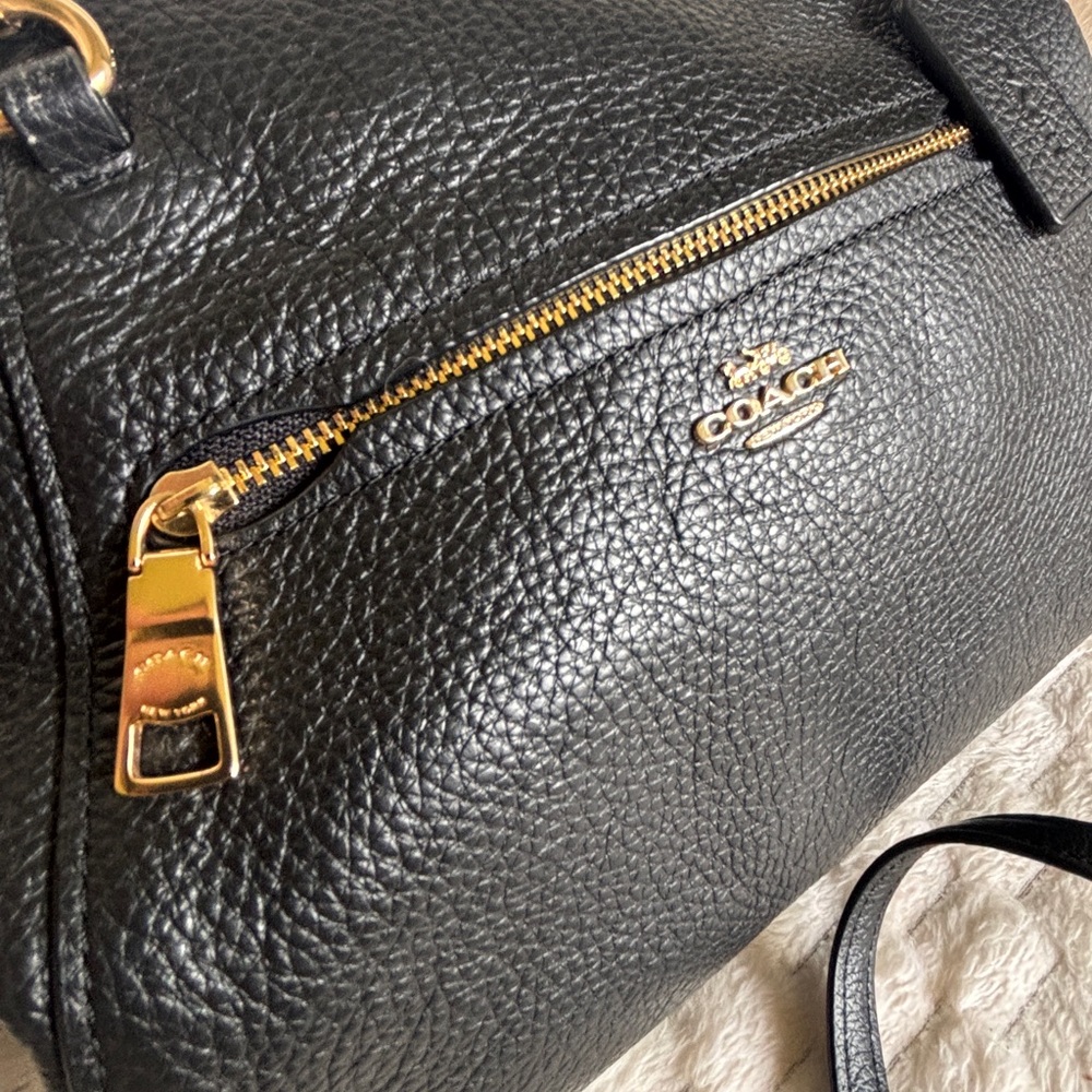Coach New York Black Pebbled Leather Prairie Satchel Crossbody Gold Hardware - Picture 3 of 13